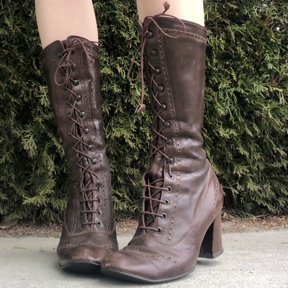 Alpine Shoes - Victorian Style Alpine Dark Brown Leather Lace-Up Boots